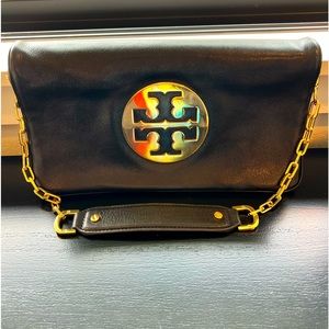 TORY BURCH Leather Foldover Clutch with Chain Strap. Great Condition!